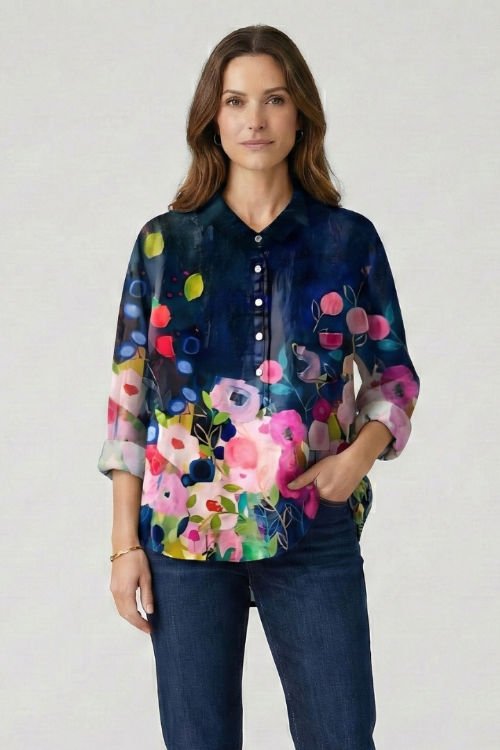 Haisley | Women's Multicolor Floral Blouse with Collared Neckline and Button Closure