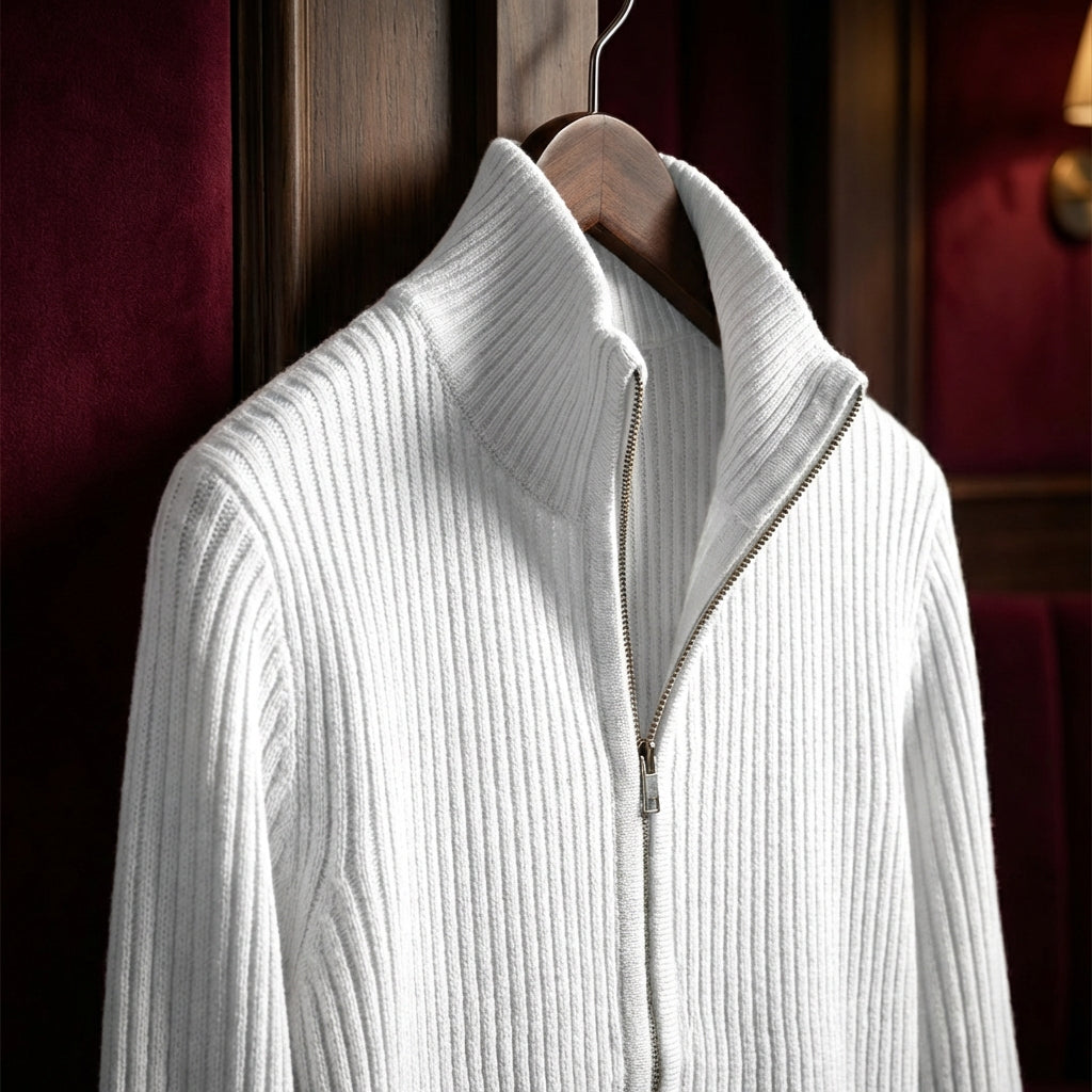Men's Cotton Ribbed Jacket - Casual Knit Outerwear