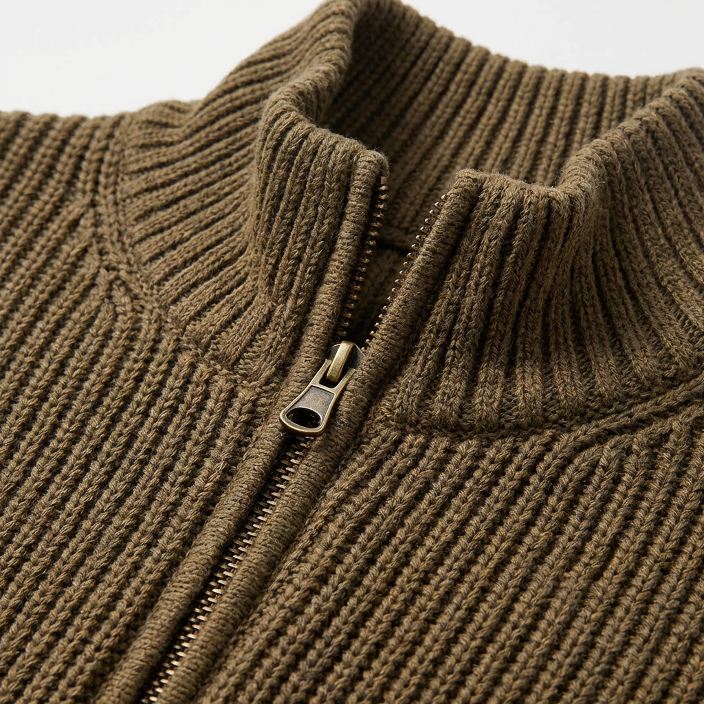 Men's Cotton Quarter Zip Sweater - Casual Knit Pullover
