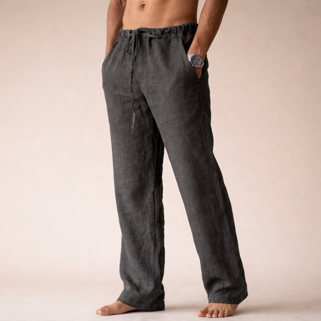Men's Linen Trousers - Straight Fit Casual Summer Pants