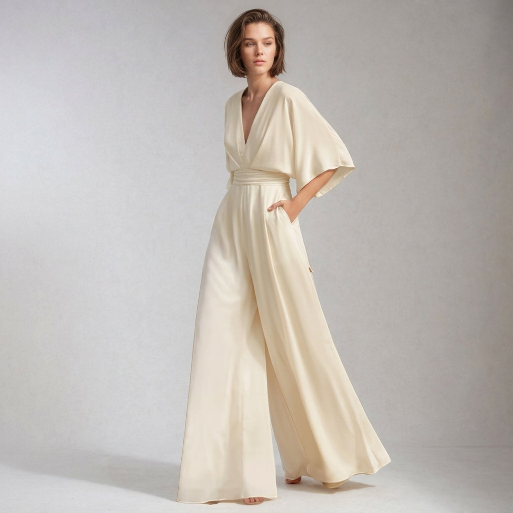 Women's Viscose Wide Leg Jumpsuit - Sleeveless Flowy Romper