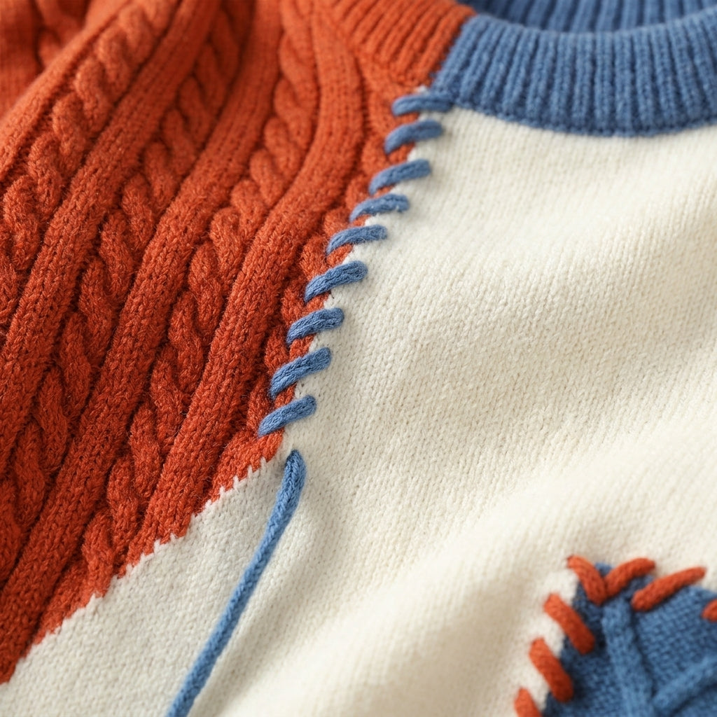 Men's Patchwork Sweater - Casual Knit Pullover