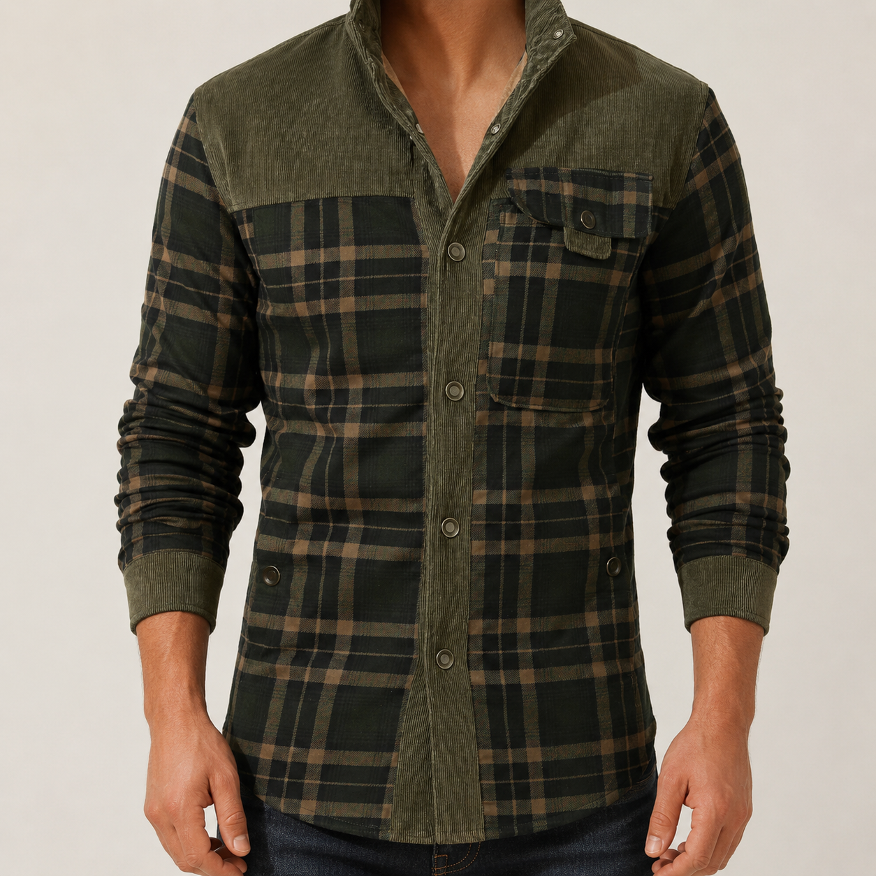 Men's Sherpa Lined Flannel Shirt Jacket - Plaid Field Overshirt