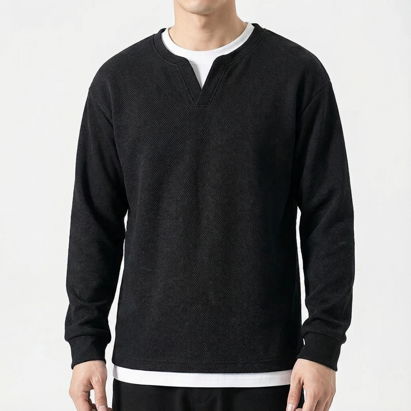 Men's Cotton Sweater - Split Neck Knit Pullover