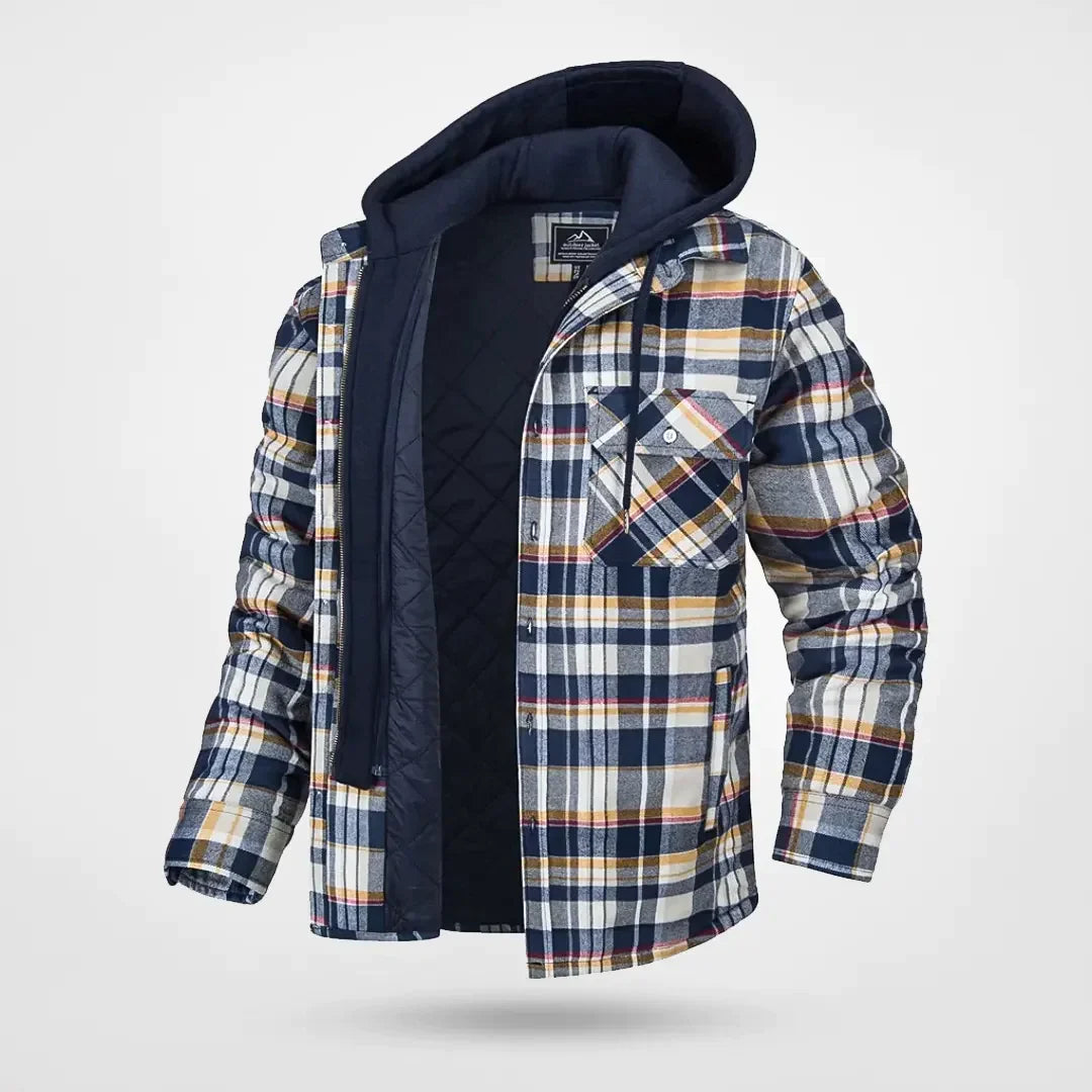 Men's Quilted Flannel Jacket Hooded Casual Jacket