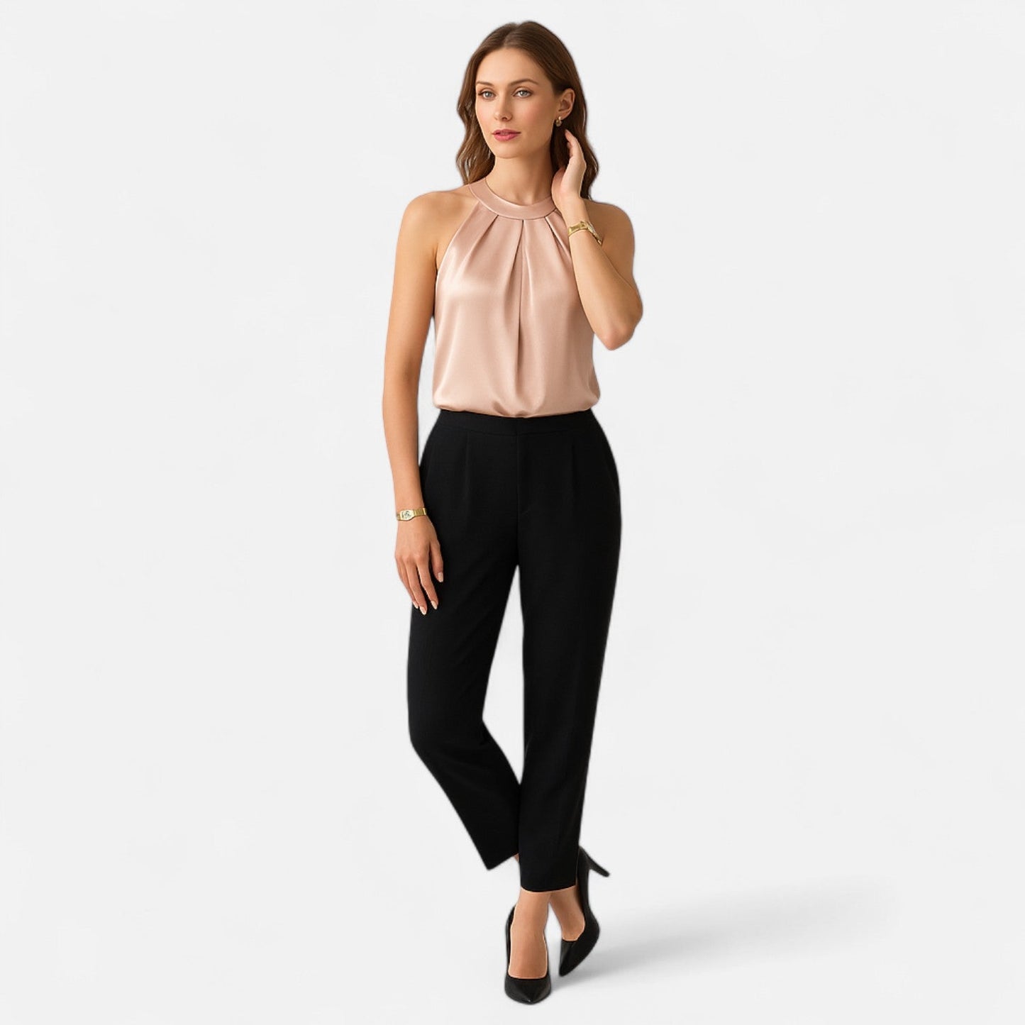 Bellatrix | Trendy Draped Halter Top with Pleated Design