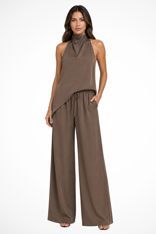 Elegant Co Ord Set | Two Piece Skirt Set with Halter Neck & Open Back | Chic Style for Effortless Elegance 1