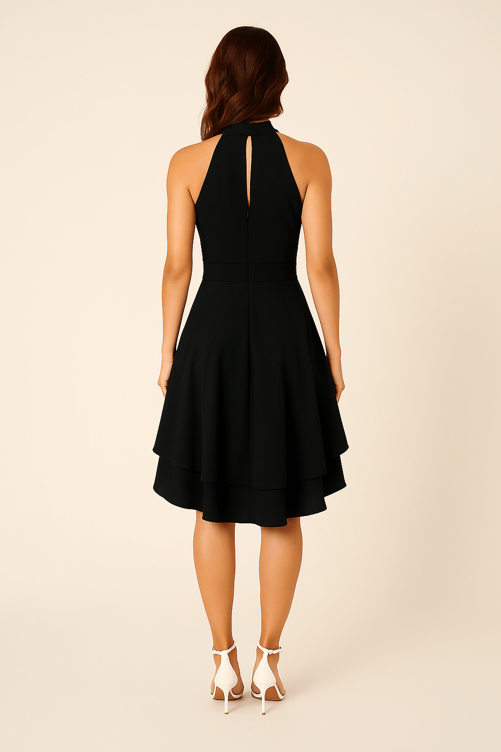 Elegant Halter-Neck Women's Dress with High-Low Layered Skirt | Perfect for Summer Weddings and Cocktail Parties 7