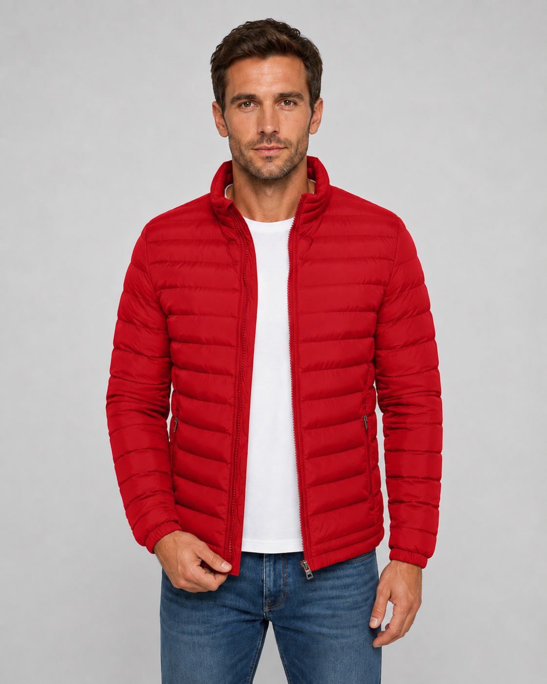 Men's Quilted Puffer Jacket - Stand Collar