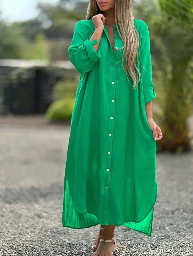 Ellison | Chic Collared Maxi Shirt Dress with Long Sleeve Design