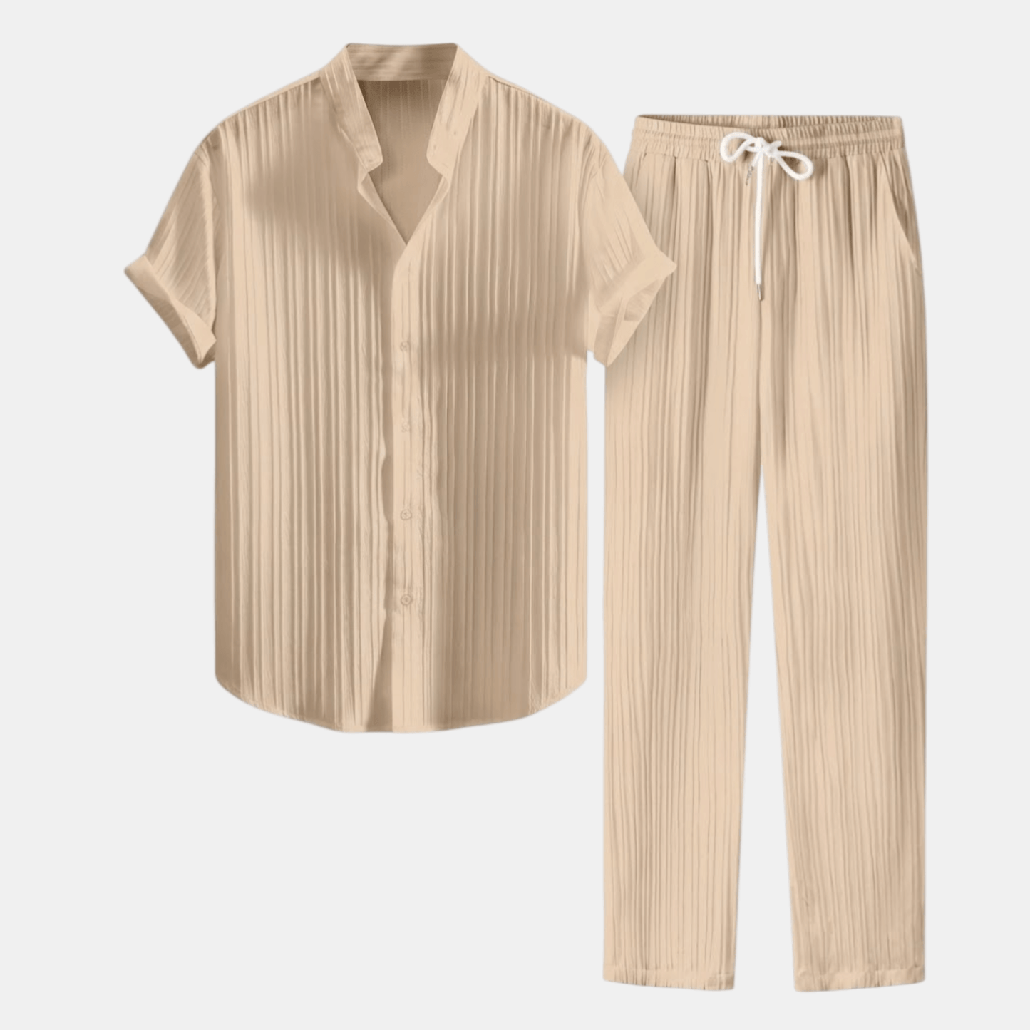 Stylish Men's Outfit | Pleated Short Sleeve Shirt & Drawstring Trousers Set for Comfortable Summer Wear 13