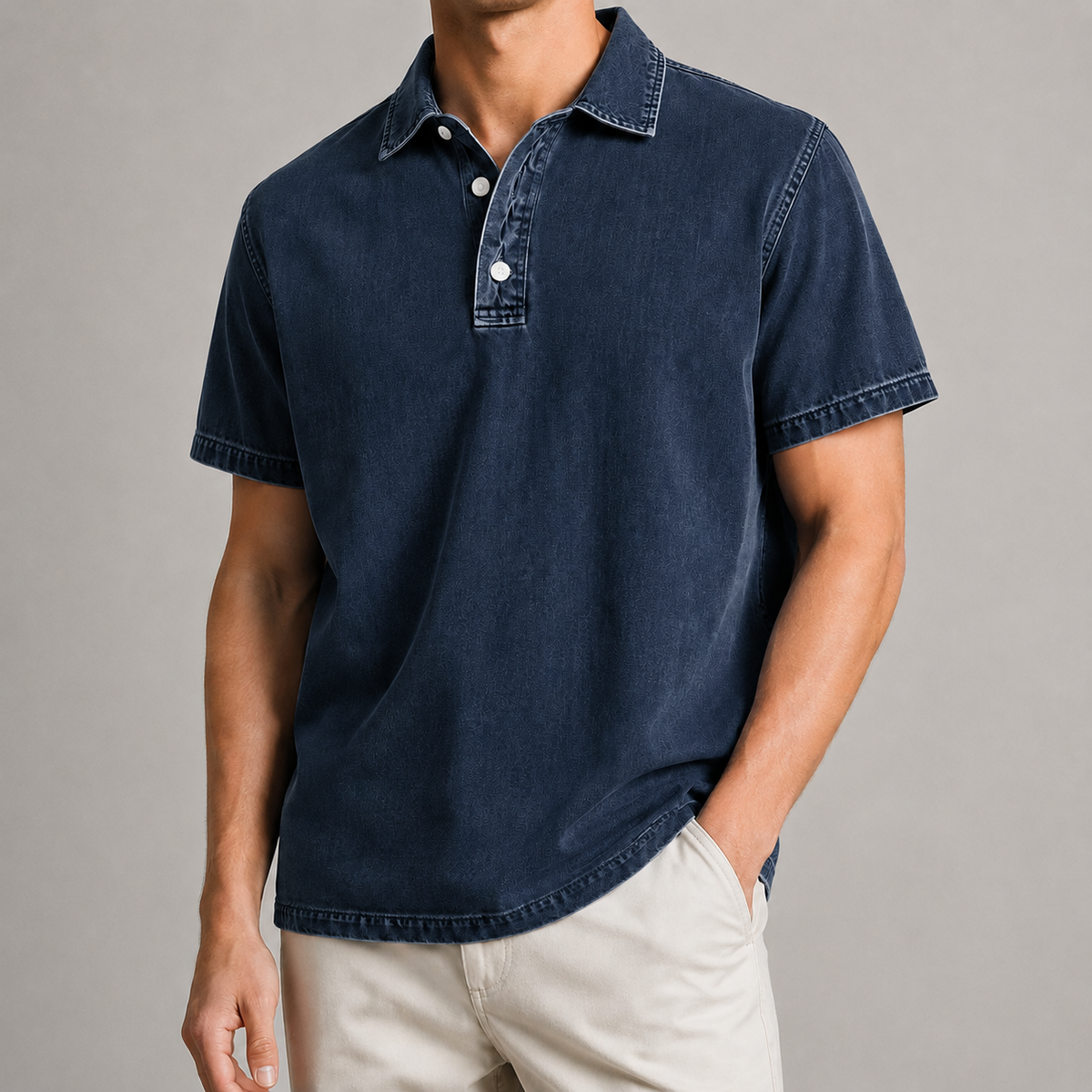 Men's Polo Shirt - Washed Cotton Casual Short Sleeve