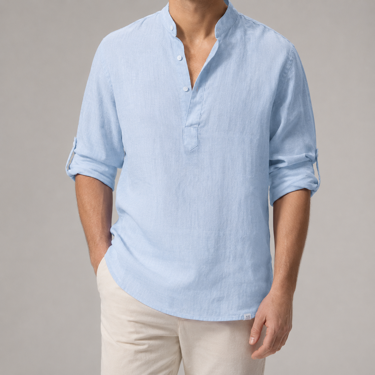 Men's Popover Shirt - Roll Tab Sleeve Casual Shirt