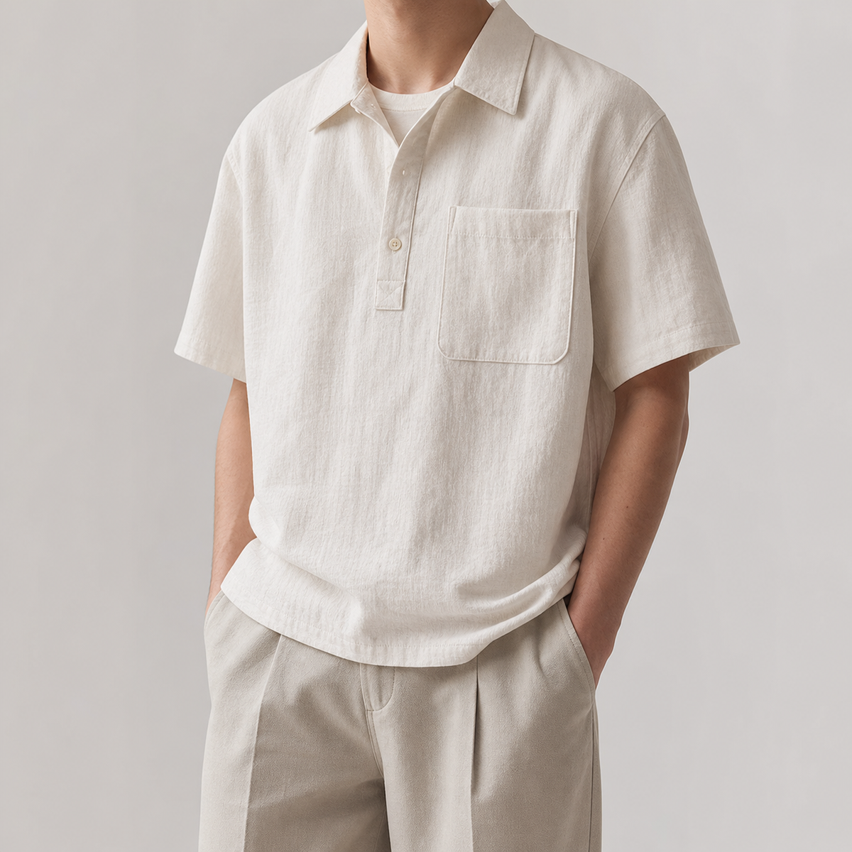 Men's Textured Polo Shirt - Short Sleeve Casual Pullover