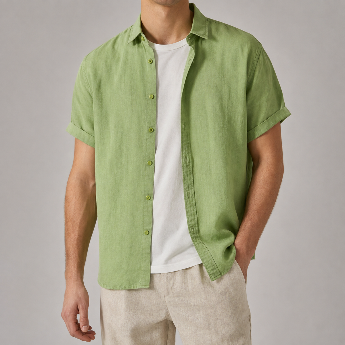 Men's Linen Shirt - Short Sleeve Casual Button Down