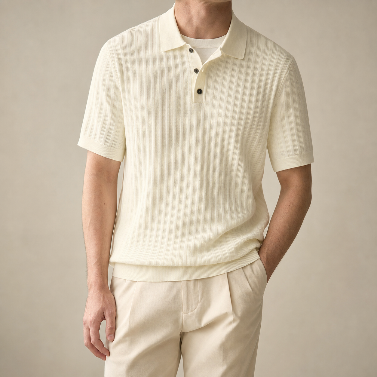 Men's Ribbed Polo Shirt - Knit Short Sleeve Casual Top