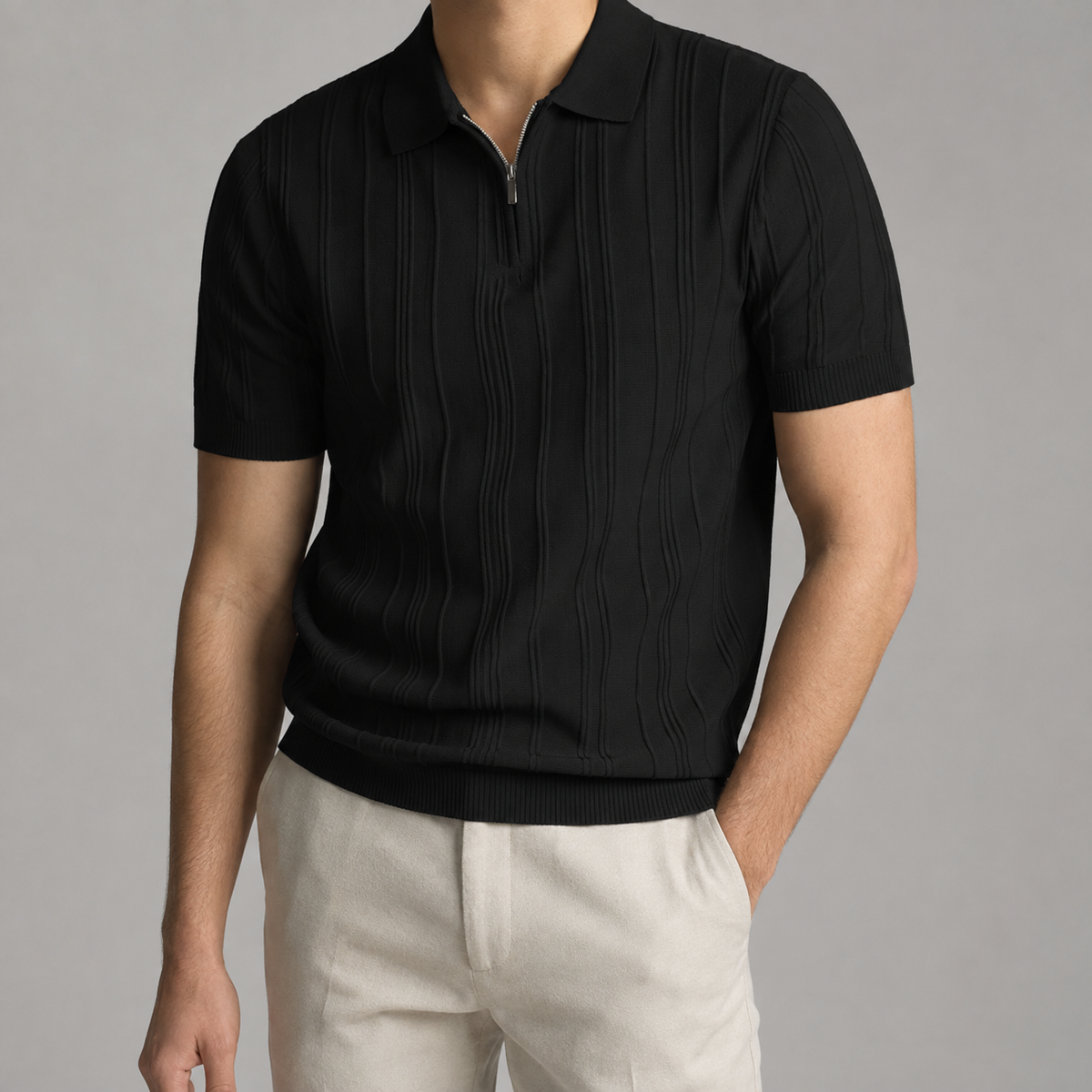Men's Quarter Zip Polo Shirt - Knit Casual Pullover