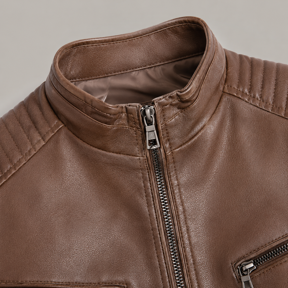 Men's Faux Leather Jacket - Quilted Shoulder Casual Outerwear