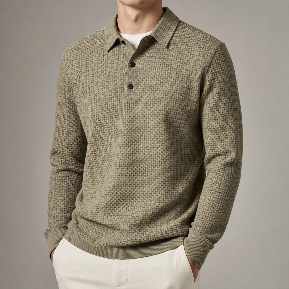 Men's Knit Polo Shirt - Textured Short Sleeve Casual Top
