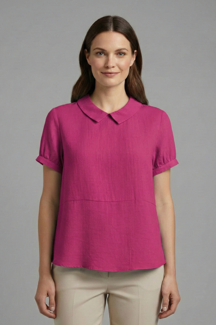 Lakelyn | Formal Plain Collared Blouse with Short Sleeves