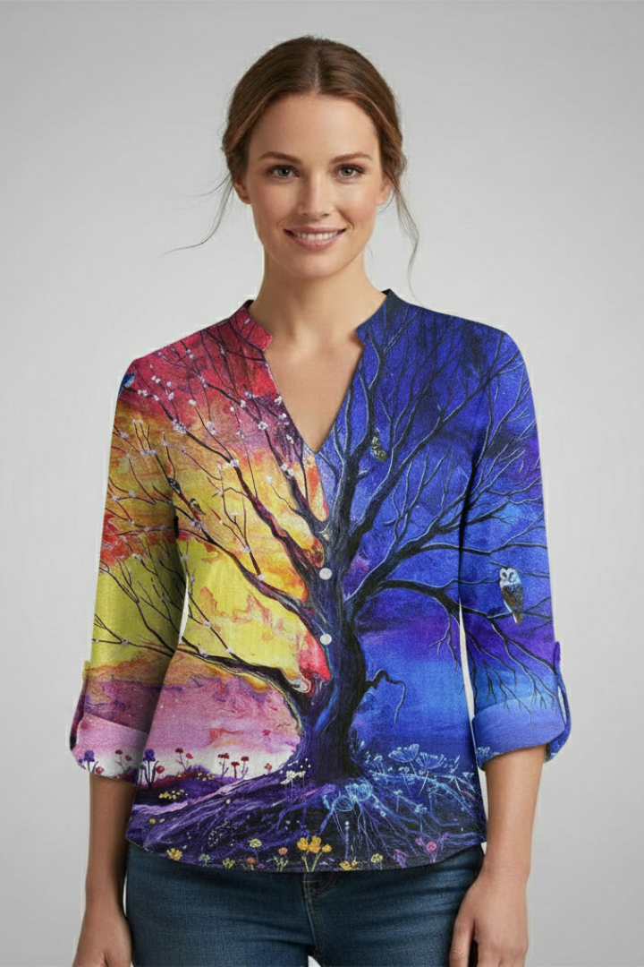 Felicia | Women's Geometric Bohemian Blouse with V-Neckline Style