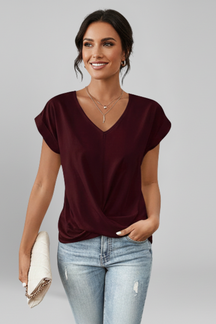 Emberly | Timeless Elegant V-Neckline Pull-On Blouse