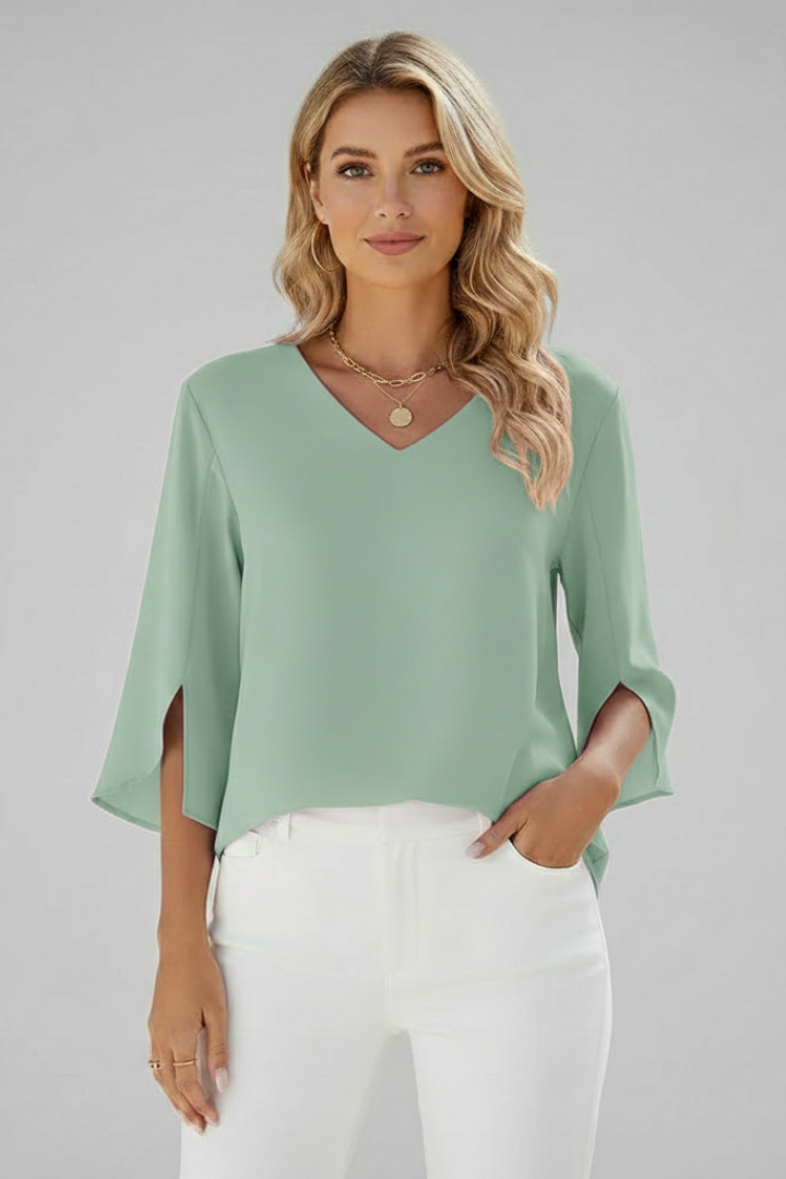 Nataly | Women's Summer Tunic Blouse with V Neckline and Split Sleeve Style