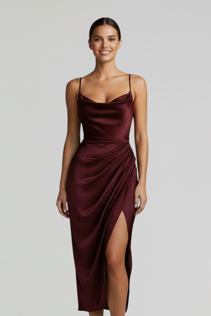 Lorvella | Draped Side Slit Dress Women Elegant Style