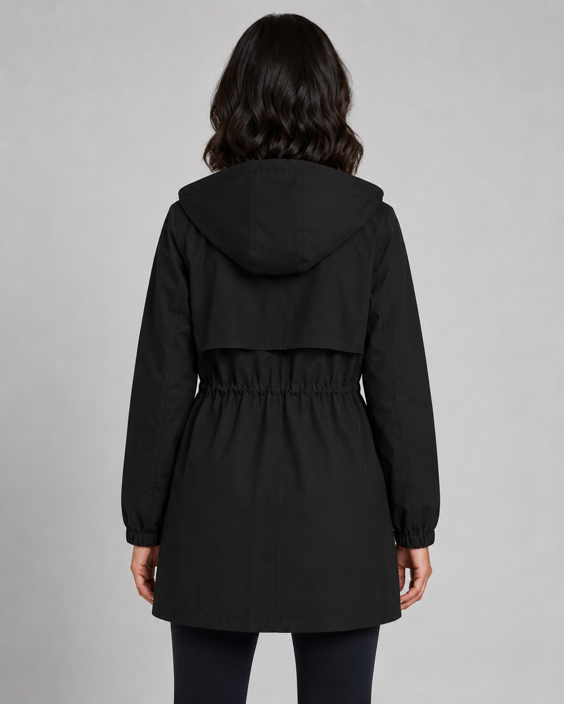 Women's Trench Coat - Hooded Drawstring Waist Zip Jacket