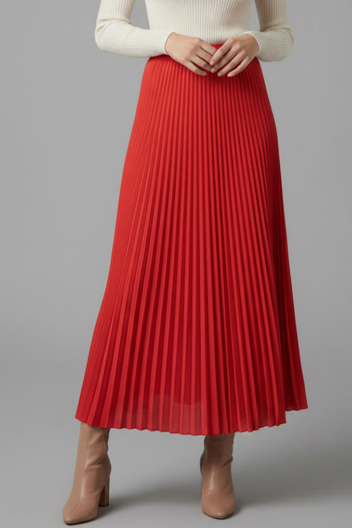 Romina | Women's Full Length Pleated Maxi Skirt with Stretch Elastic Waistband