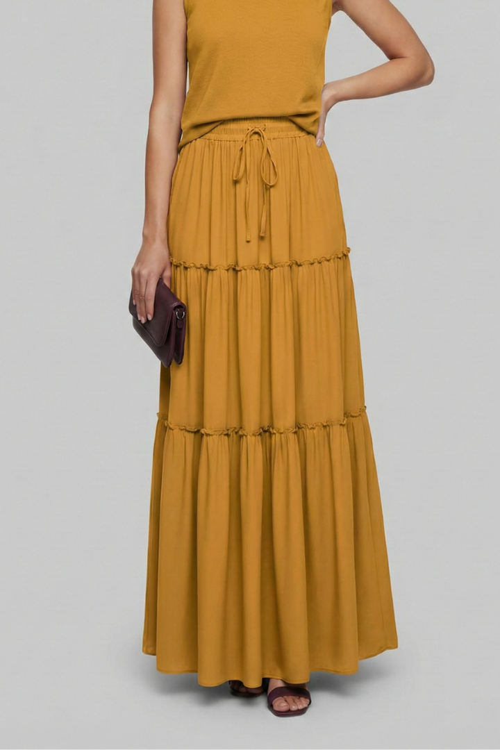 Caelia | Stylish Tiered Maxi Skirt with Comfortable Stretch Waist