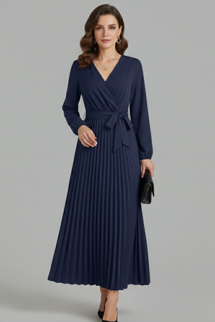 Maristelle | Timeless Pleated Tie Waistband Maxi Dress Women Elegant