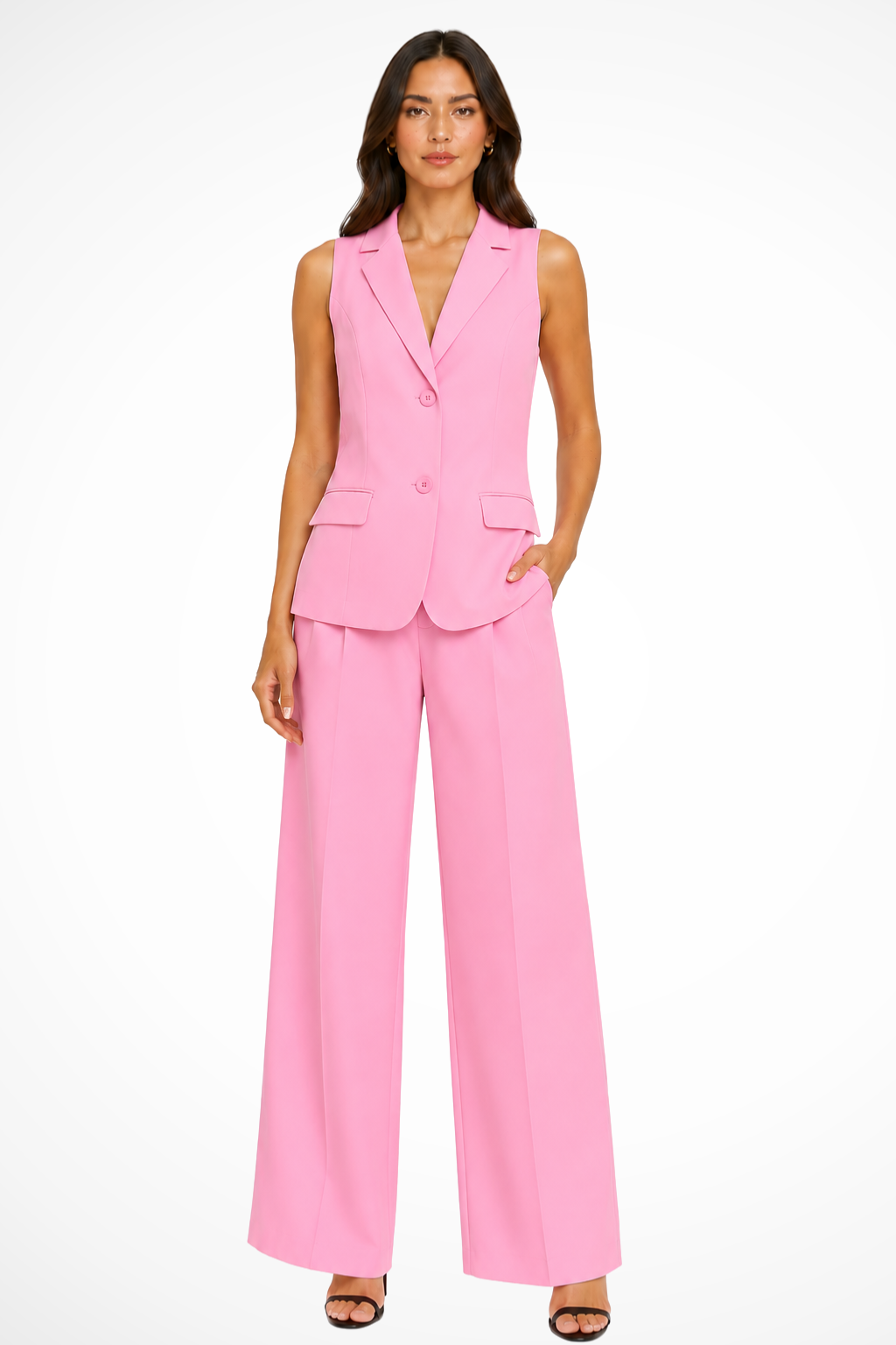 Women's Elegant Tailored Suit Set | Chic Halter Neck Waistcoat & Wide Leg Trousers 3