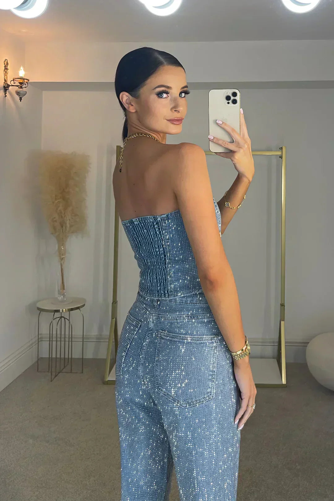 Women's Sequin Wide Leg Jumpsuit - Strapless Sparkly Party Romper