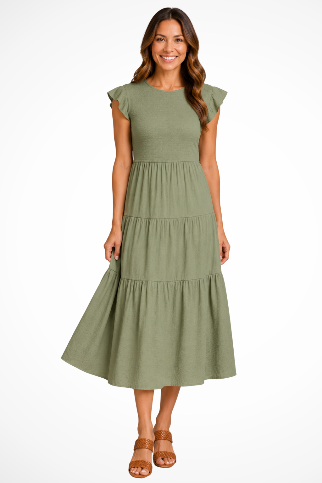 Women's Lightweight Midi Dress | Elegant Tiered Flutter Sleeve Summer Dress 5