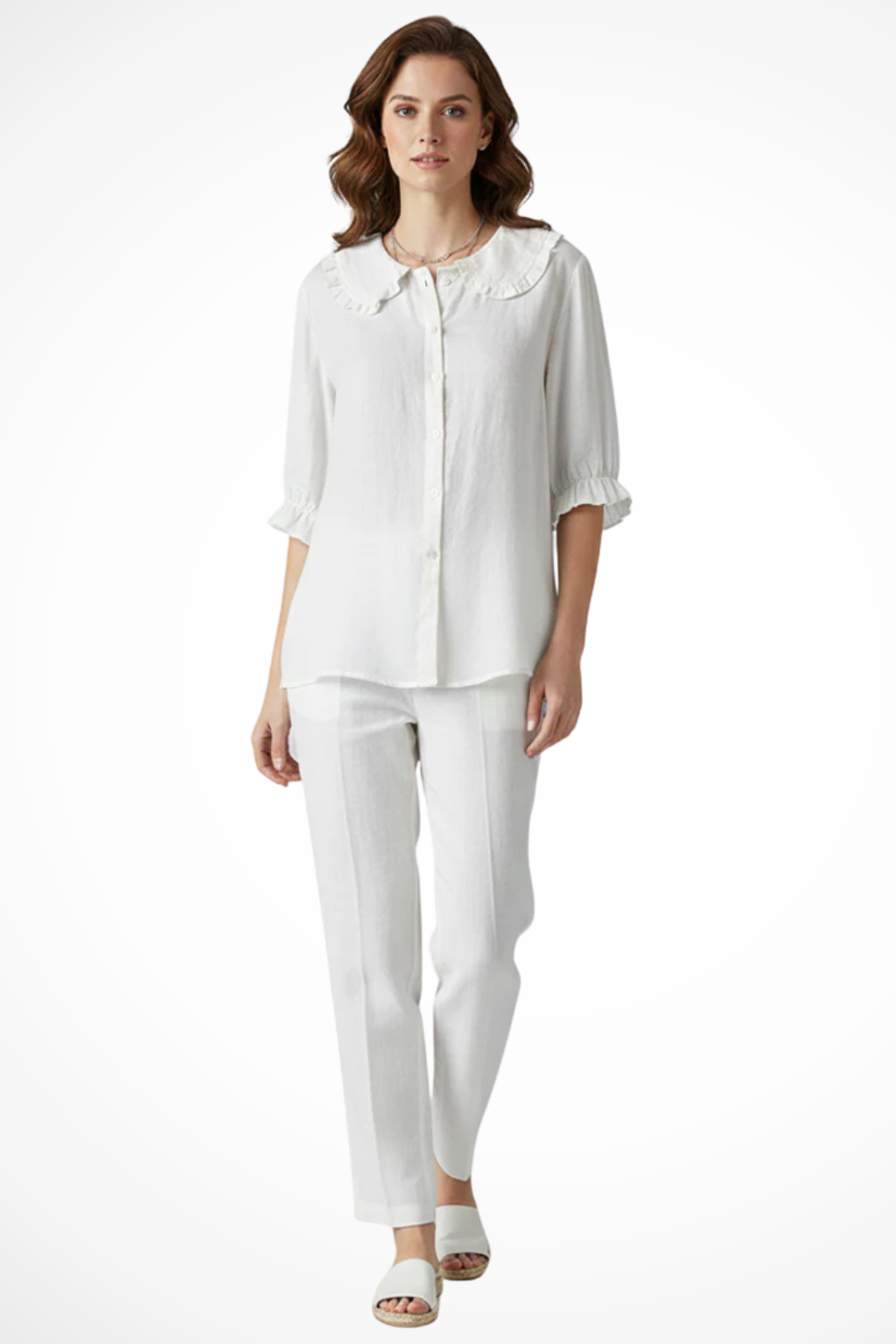 Women's Lightweight Ruffle Collar Blouse | Casual Relaxed Summer Top with Frill Sleeves 6