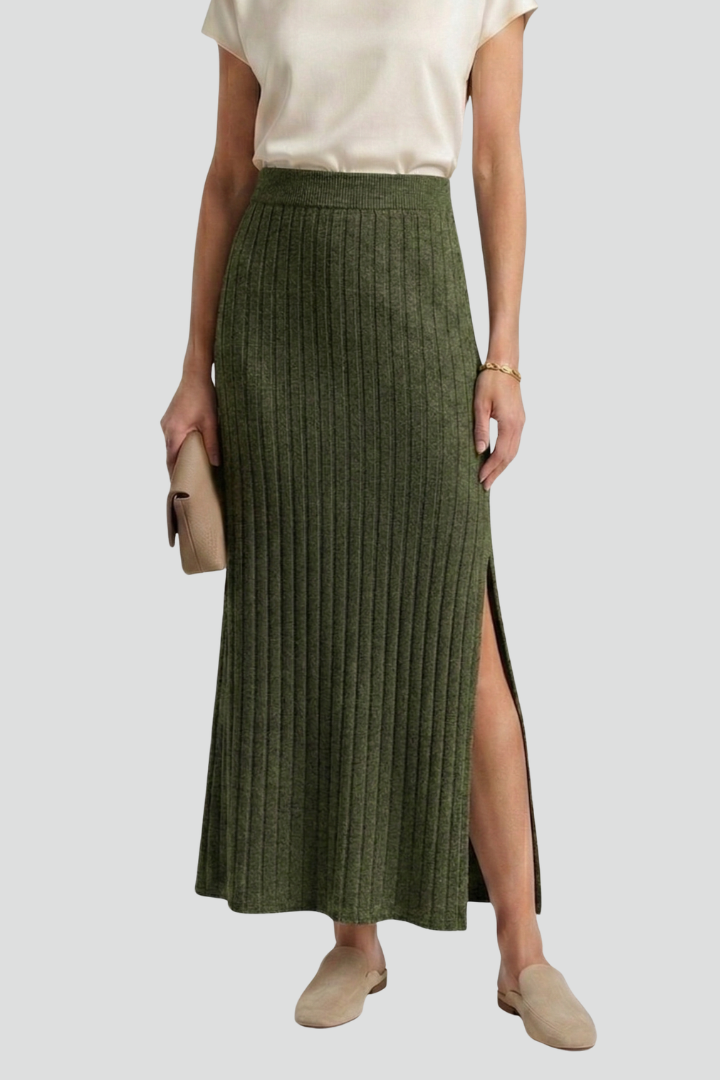 Cressida | Fashion Ribbed Slit Maxi Skirt with High Waist Style