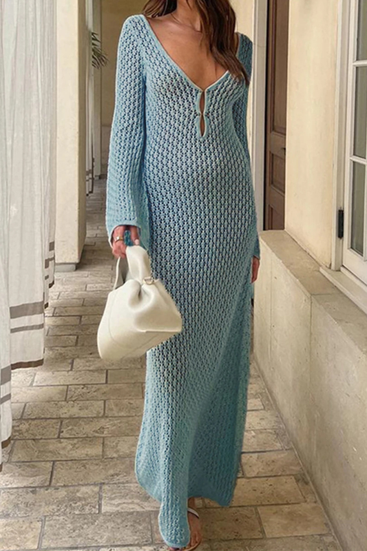 Women's Open Knit Maxi Dress | Elegant Long Sleeve Summer Beachwear 1