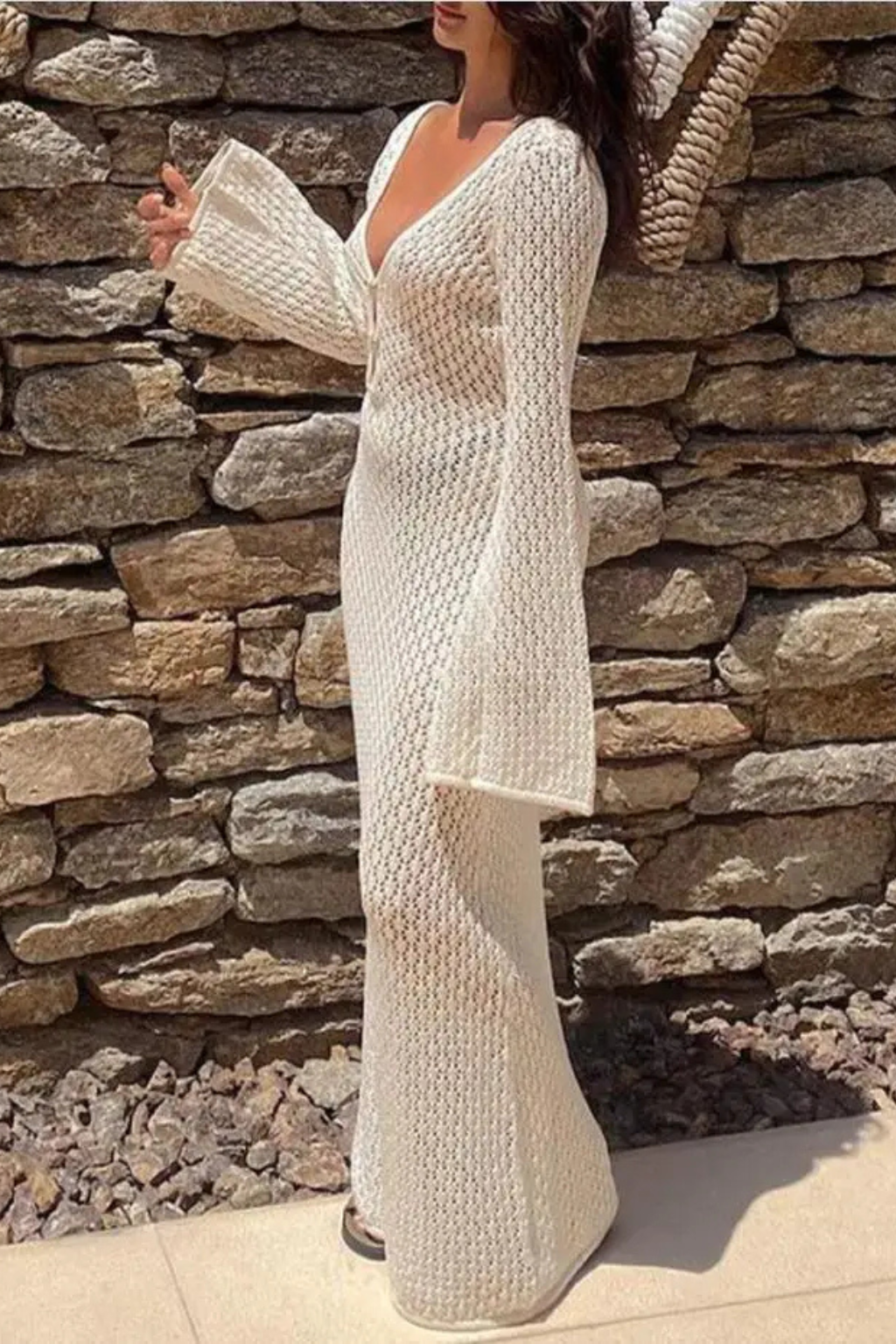 Women's Open Knit Maxi Dress | Elegant Long Sleeve Summer Beachwear 6