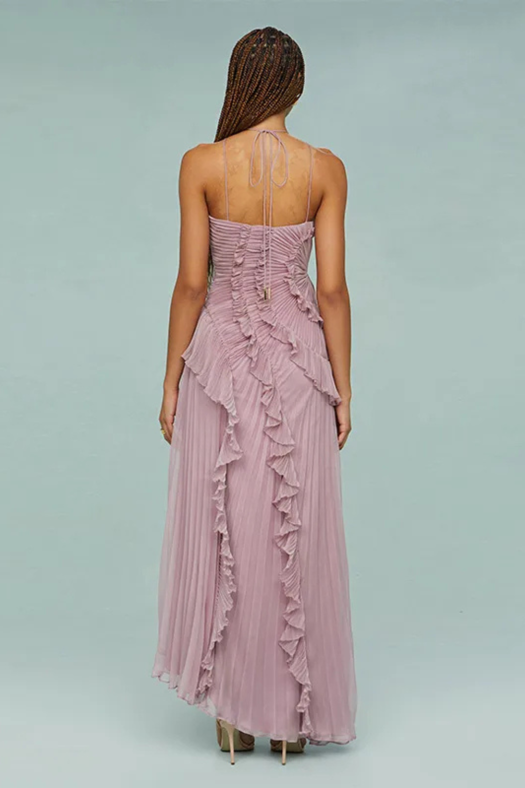 Women's Pleated Fabric Maxi Dress | Elegant Halter Ruffled Summer Gown 8