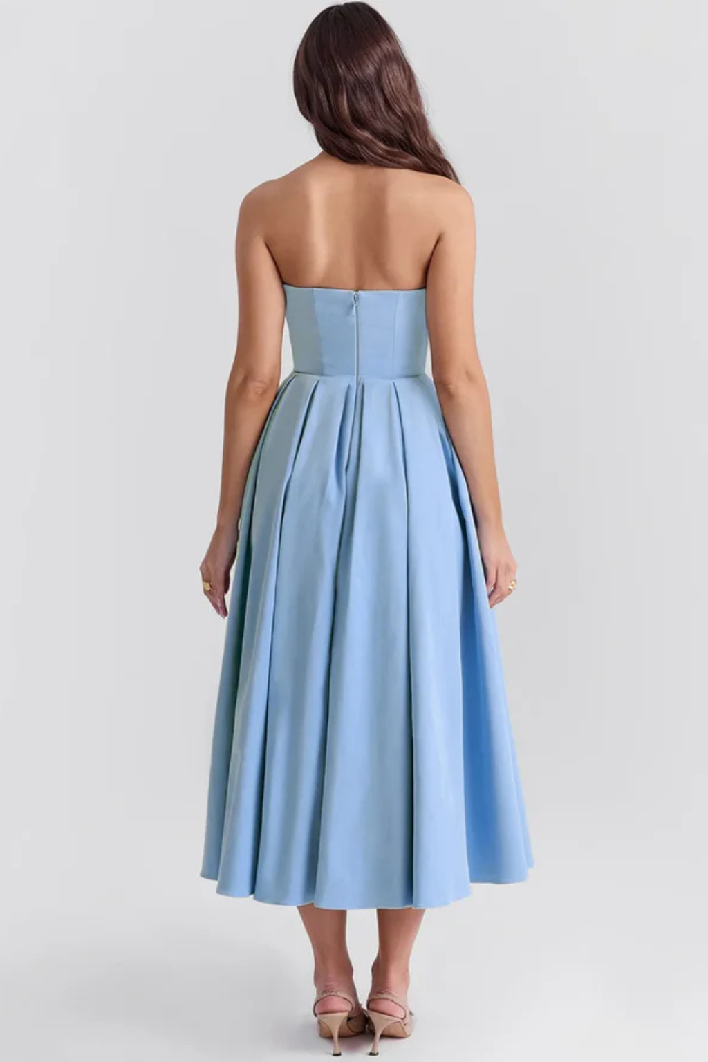 Women's Smooth Fabric Strapless Midi Dress | Elegant Corset Flared Formal Dress 5