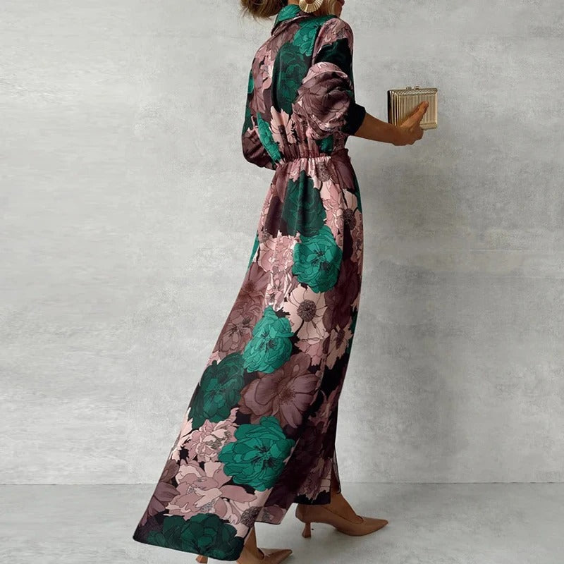 Kaeloria | Elegant Green Floral Dress Women Summer Style