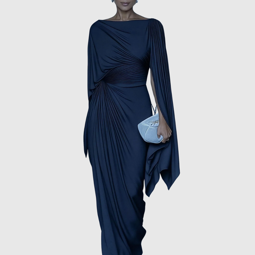 Sylrissa | Pleated Cape Sleeve Dress Women with Elegant Evening Style