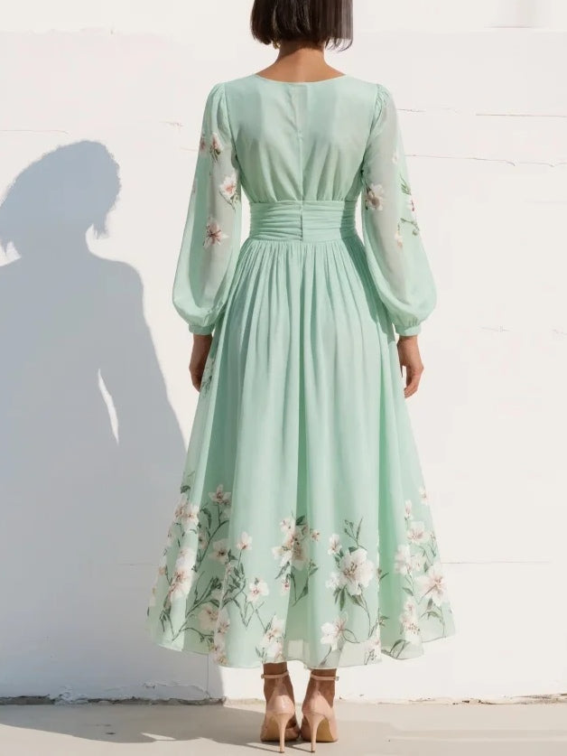Brireth | V-Neck Floral Wedding Guest Dress with Feminine Elegant Look