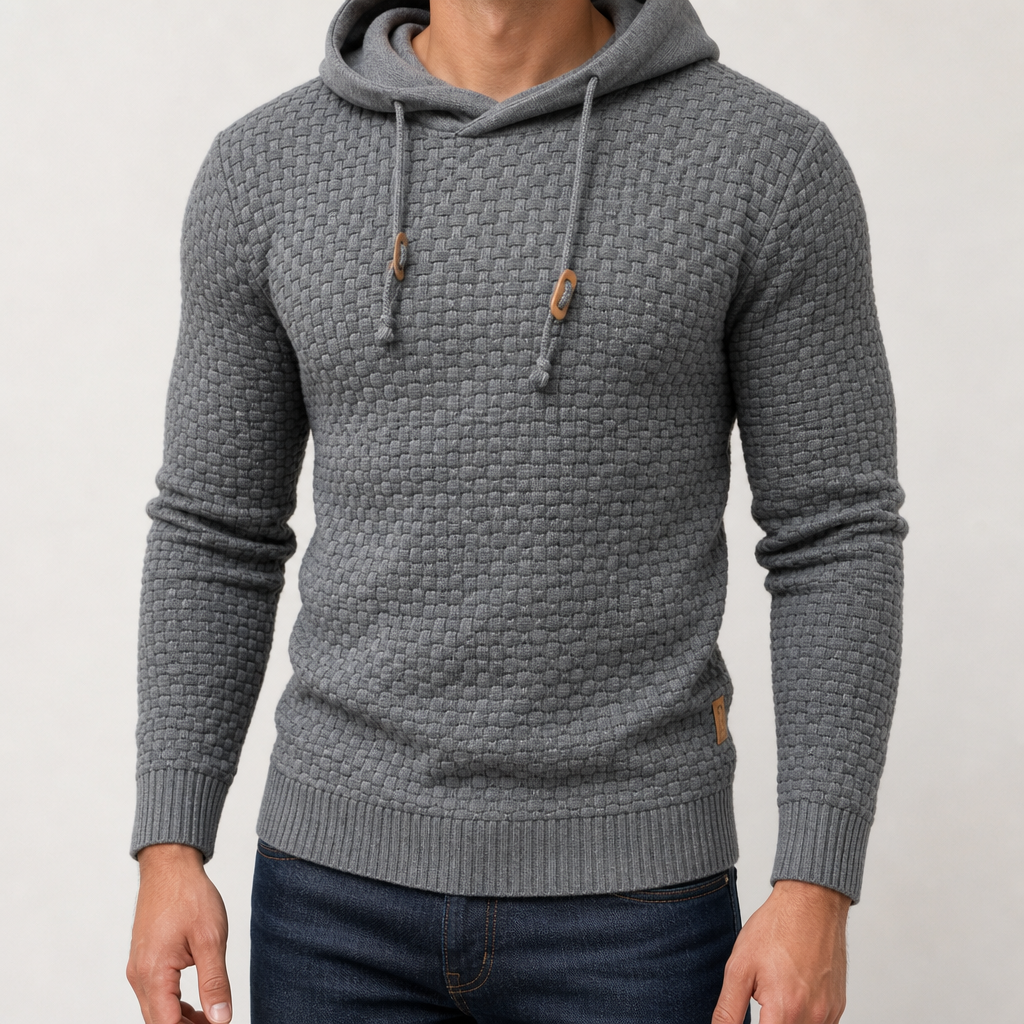 Men's Waffle Knit Hoodie - Cowl Neck Pullover Sweatshirt