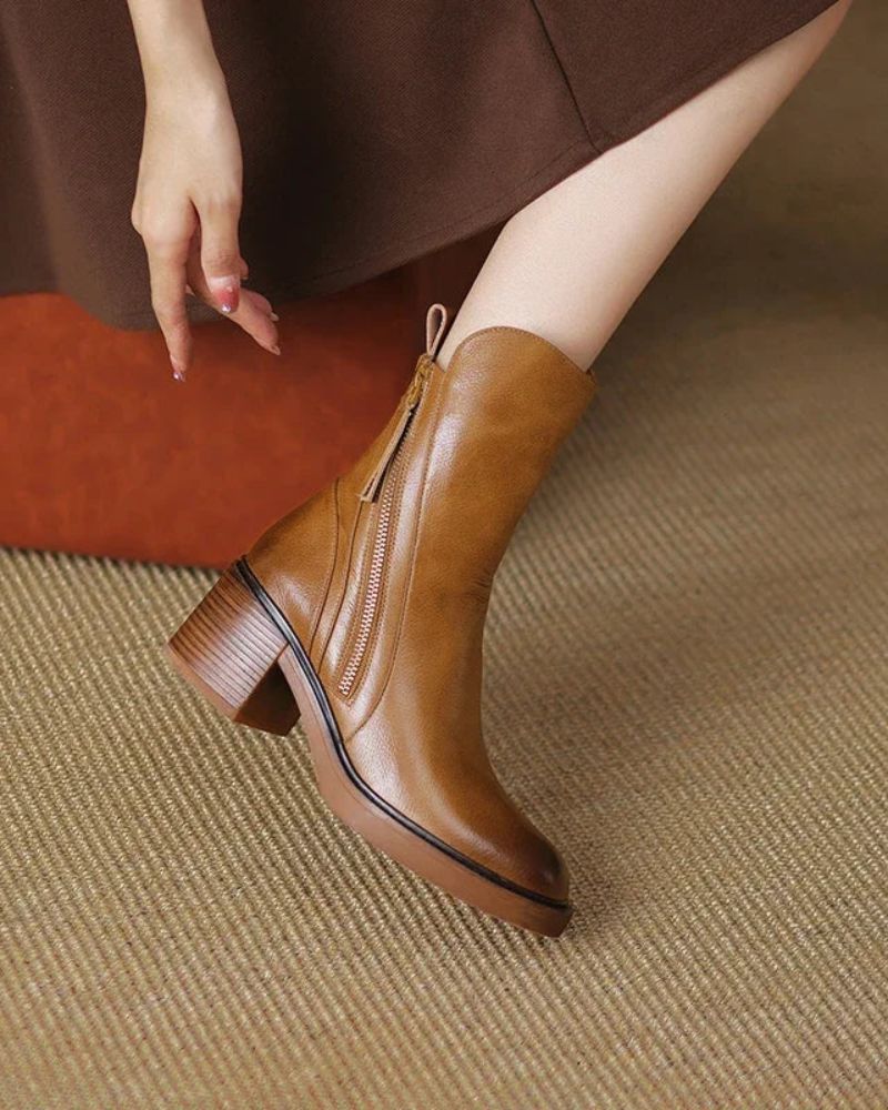 Women's Ankle Boots Side-Zip Block Heel