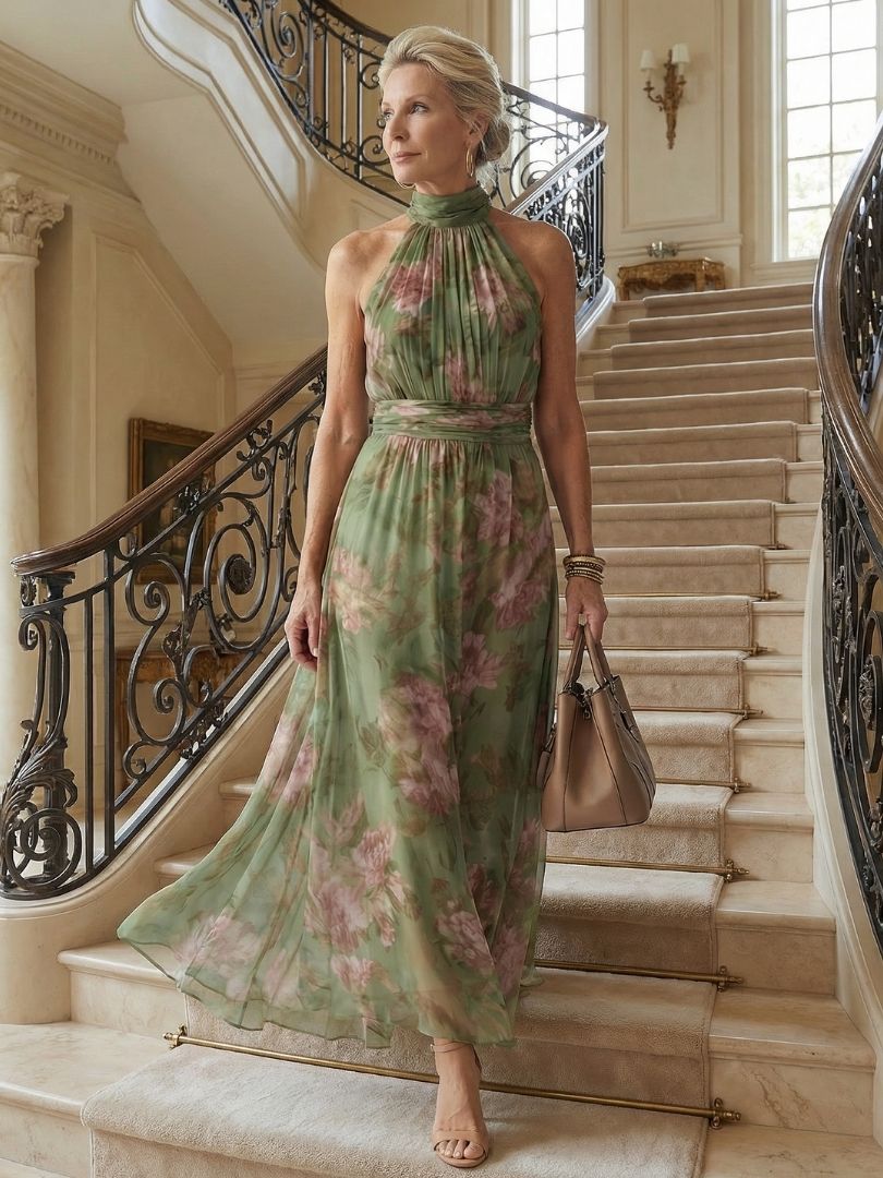 Kesslyn | Halter Floral Dress Summer with Elegant Vacation Style