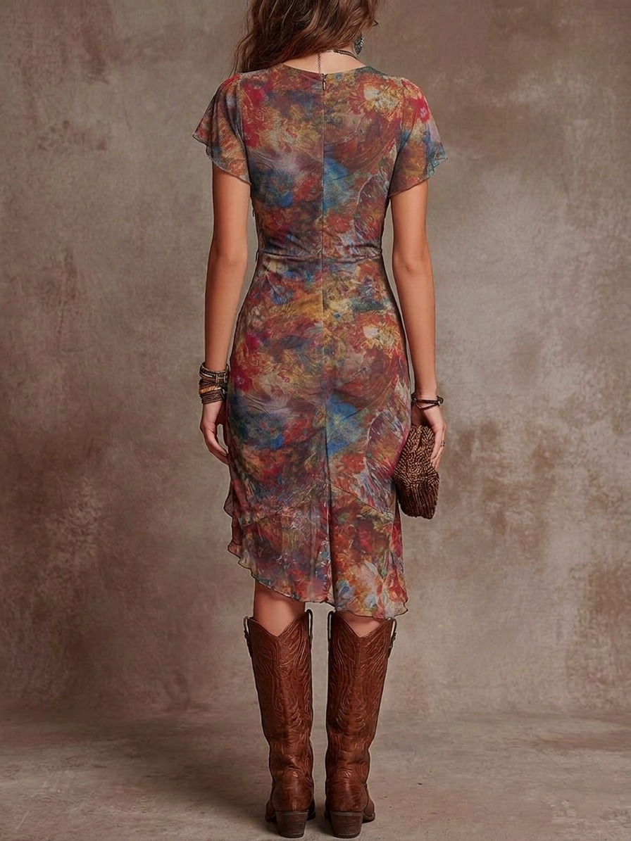 Paisra | Chic Abstract Midi Dress Women Elegant Style