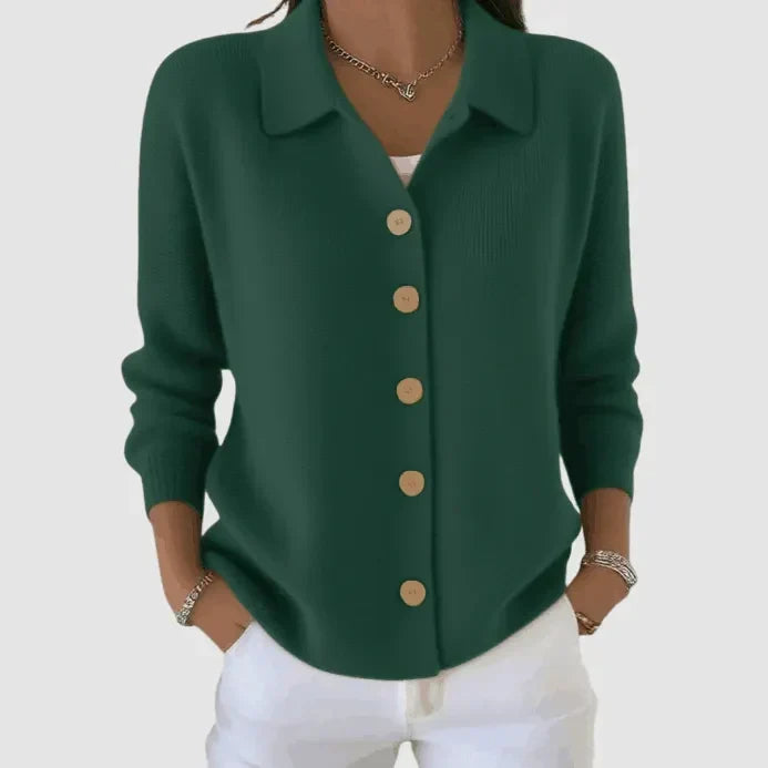 Women's Ribbed Knit Cardigan – Collared Button Front
