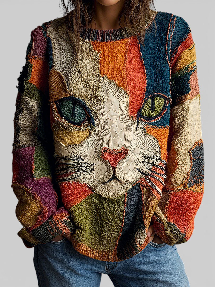 Women's Patchwork Crewneck Sweater – Long Sleeve